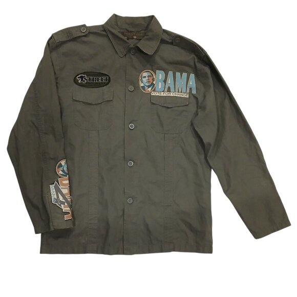 Point Zero Military Green Obama Patches Shirt/Jacket size XL. - Picture 1 of 14